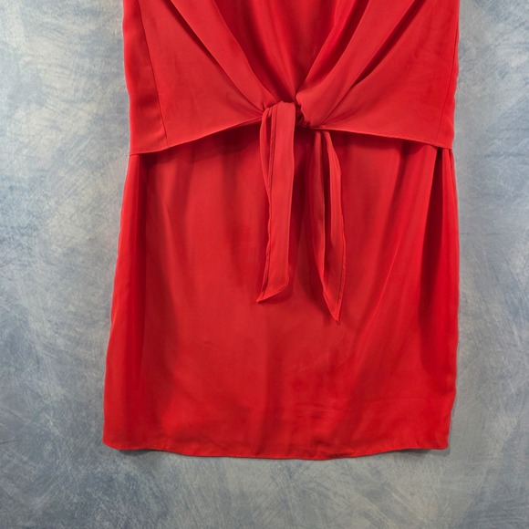 Amanda Uprichard Red Silk Front Tie Popover Mini Dress Petite P Sleeveless - Picture 3 of 7
